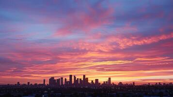 ai generado dramático puesta de sol terminado el ciudad foto