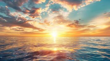 AI generated Beautiful seascape. Dramatic sky with clouds and sun photo