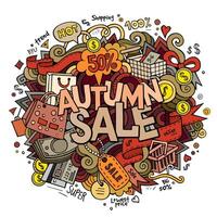 Autumn sale hand lettering and doodles elements vector