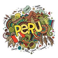 Peru hand lettering and doodles elements background vector