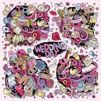 Colorful vector wedding Doodle cartoon set of objects