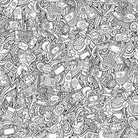 Cartoon vector Doodles social media, technical, transport seamless pattern.