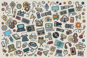 Color vector hand drawn Doodle set equipment and devices objects