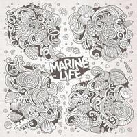 Line art set of marine life doodle designs vector