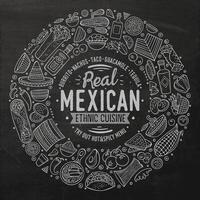 Set of Mexican food cartoon doodle objects, symbols and items vector