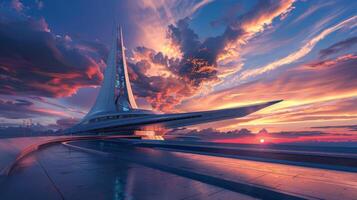 AI generated Space ship at sunset. photo