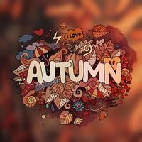 Autumn hand lettering and doodles elements background vector