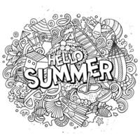 Hello Summer hand drawn cartoon doodles illustration. Funny seasonal design. vector