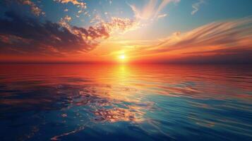 AI generated Beautiful sunset over the sea with reflection in water photo