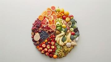 AI generated Fruit and Vegetables made out of fruits on white background. photo