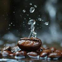 AI generated water pouring on coffee bean photo