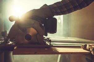 Woodwork Shop Concept with a Circular Saw photo