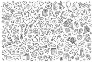 Sketchy vector hand drawn doodles cartoon set of Love