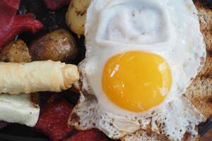 closeup of fried egg on toast. photo