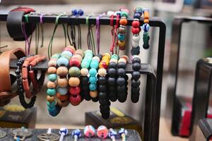 colorful women bracelets selling at local store in istanbul . photo