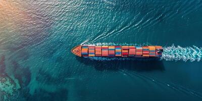 AI generated Container ship in the open ocean. Top view photo