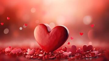 AI generated red hearts romantic background with a beautiful bokeh. Love, relationships, Valentine's day photo