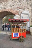 Turkey 12 march 2023. Turkish Bagel Simit selling at taqsim square in a van photo