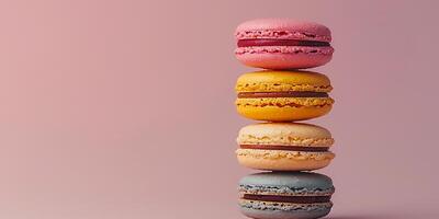 ai generado dulce tratar, varios galletas de cerca. vistoso imagen de macarons foto