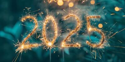 AI generated Happy new year 2025. Text fireworks 2025 photo