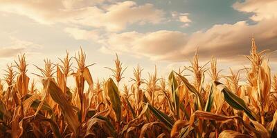 AI generated Photorealistic image of a corn field. Corn on the plantation. photo