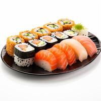 ai generado fotorrealista imagen de un conjunto de japonés Sushi. japonés tradicional comida foto
