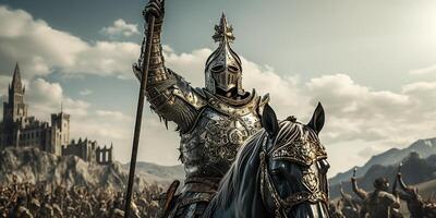 AI generated Fantasy knight riding a war horse photo