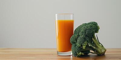 ai generado un vaso de recién exprimido Zanahoria jugo y brócoli. sano comiendo foto