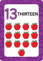 Numbers Flashcards. Number Seventeen Educational math card for children. Learn Counting numbers. vector