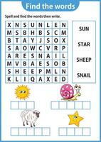 palabra rompecabezas juego palabra buscar hoja de cálculo educación juego para niños aprendizaje Inglés alfabeto vector