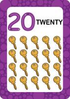 Numbers Flashcards. Number Seventeen Educational math card for children. Learn Counting numbers. vector