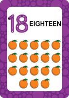 Numbers Flashcards. Number Seventeen Educational math card for children. Learn Counting numbers. vector