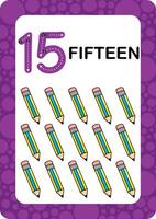 Numbers Flashcards. Number Seventeen Educational math card for children. Learn Counting numbers. vector