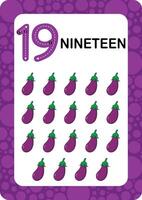 Numbers Flashcards. Number Seventeen Educational math card for children. Learn Counting numbers. vector