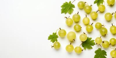 AI generated Frame with fresh gooseberries on a white background with space for text photo