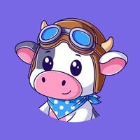 Cute cow wearing airplane pilot helmet vector