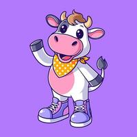 Cute cow wearing shoes and neckband vector