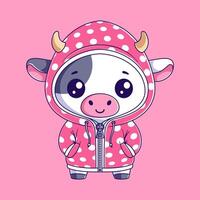 Cute cow wearing a pink jacket vector