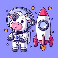 Cute cow is near the rocket vector