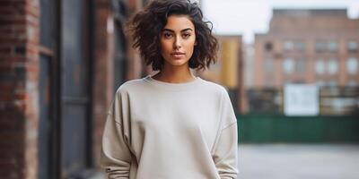 ai generado retrato de un confidente mujer. hermosa negocio mujer en un traje. foto