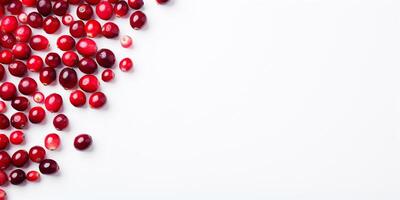 AI generated Frame with fresh cranberries on a white background with space for text photo