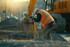 AI generated Photorealistic image of a surveyor at a construction site photo