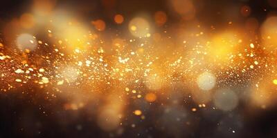 AI generated Festive background with bokeh lights. Abstract background with gold sparkles photo