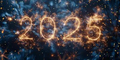 AI generated Happy new year 2025. Text fireworks 2025 photo