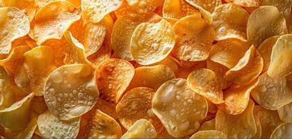 AI generated background with potato chips. top view photo