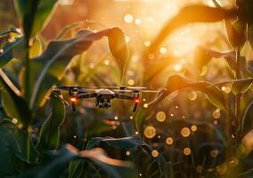 ai generado el zumbido moscas entre el plantas. inteligente agricultura agricultura revisado por tecnología. foto