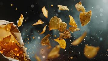 AI generated Close-up of chips flying out of a pack photo