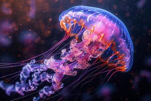 AI generated Beautiful bright jellyfish on a black background. close-up photo