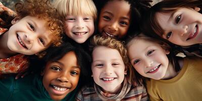 ai generado un grupo de niños de primario colegio años de diferente nacionalidades multicultural amistad, internacional educación foto