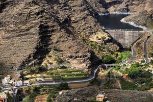 Panoramic view of the mountains and the dam on the island of La Gomera, Canary Islands, Spain photo